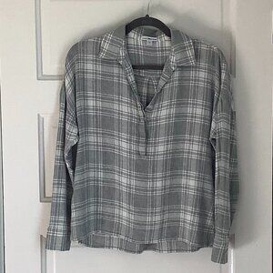 Standard James Perse pullover shirt plaid grey size 1 women's small